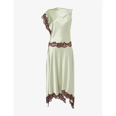 De La Vali Womens Mint Green Adriana Asymmetric Satin Midi Dress In White