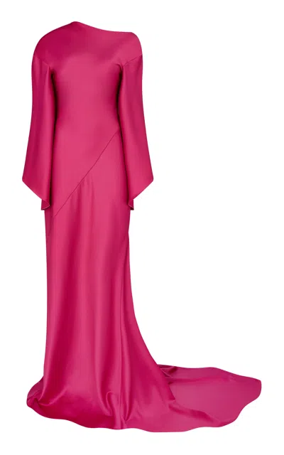 De La Vali Xanthe Draped Satin Gown In Pink