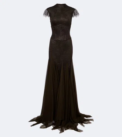 De La Vali Zephyra Lace And Tulle Gown In Black
