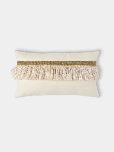 De Le Cuona Jungle Silk Fringed Cushion (23.5in/60cm) In Neutral