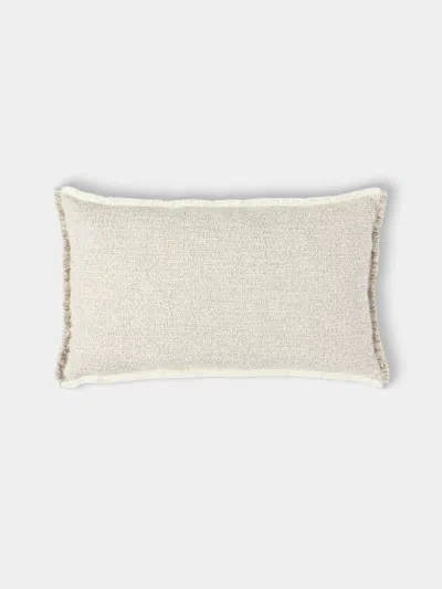 De Le Cuona Limestone Linen Fringed Cushion (23.5in/60cm) In Gray