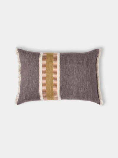 De Le Cuona Striped Linen Cushion (23.5in/60cm) In Gray