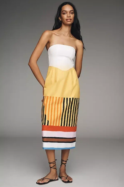 De Loreta 100% Cotton Ally Midi Dress In Yellow