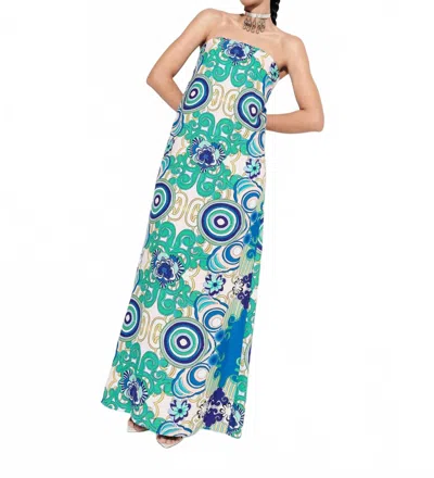 DE LORETA ALOE STRAPLESS MAXI DRESS IN LUNADA PRINT