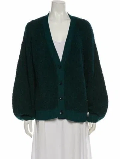 Pre-owned De Loreta Alpaca V-neck Sweater In Green