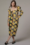 De Loreta Amanda Puff-sleeve Square-neck Midi Dress In Black