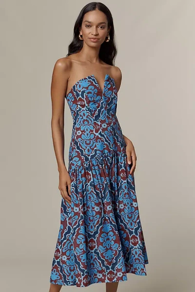 De Loreta Ariel Strapless Midi Dress In Multi