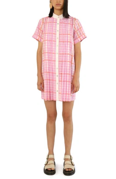 De Loreta Azulejo Short Sleeve Cotton Mini Shirtdress In Pink