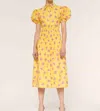 De Loreta Begonia Print Mote Dress In Yellow In Yellow