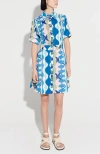 De Loreta Benito Short Sleeve Cotton Mini Shirtdress In Blue