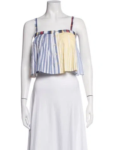 Pre-owned De Loreta Colorblock Pattern Square Neckline Crop Top In Green