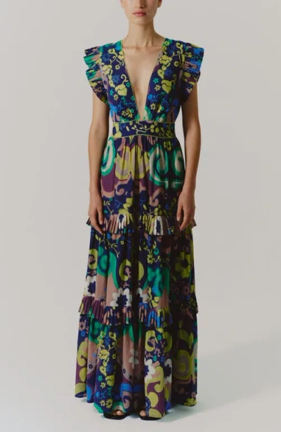 De Loreta Cora Pleated Hem Cotton Maxi Dress In Multi