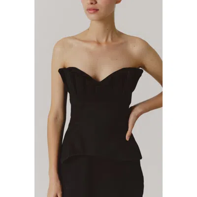De Loreta Cuarzo Strapless Pleated Cotton Top In Black