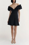 De Loreta Cumaral Puff Off The Shoulder Cotton Minidress In Blue