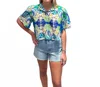 De Loreta Daniela Button Front Blouse In Blue In Blue