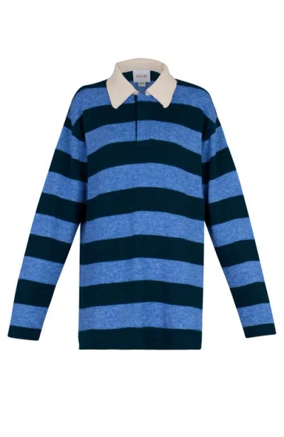 De Loreta Fiorella Long Sleeve Alpaca Blend Polo Sweater In Blue