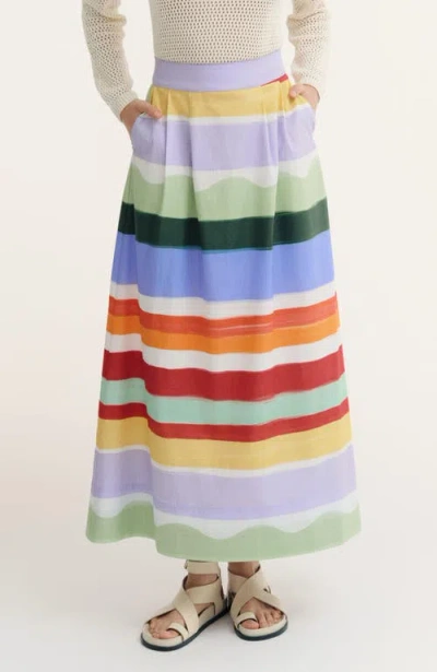 De Loreta Flecos A-line Cotton Midi Skirt In Multi