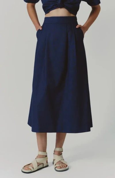De Loreta Flecos A-line Cotton Midi Skirt In Blue