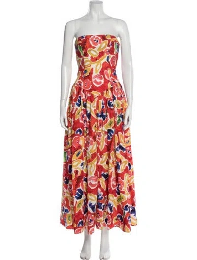 Pre-owned De Loreta Floral Print Long Dress In Red