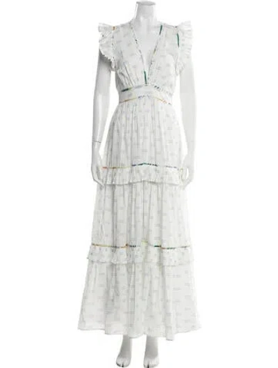 Pre-owned De Loreta Floral Print Long Dress In White