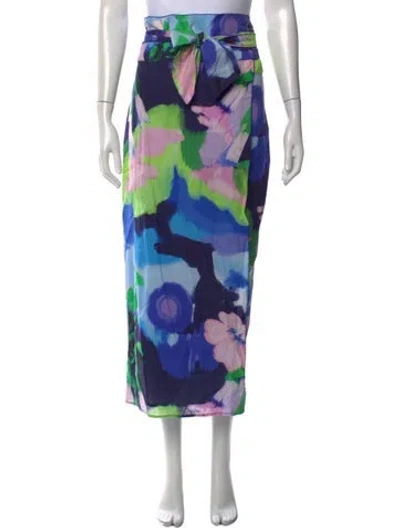 Pre-owned De Loreta Floral Print Long Skirt In Blue