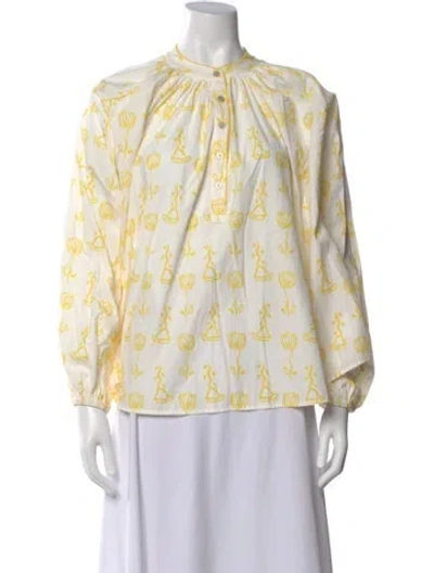Pre-owned De Loreta Floral Print Long Sleeve Blouse In Multi