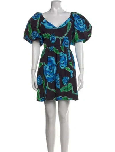 Pre-owned De Loreta Floral Print Mini Dress In Black