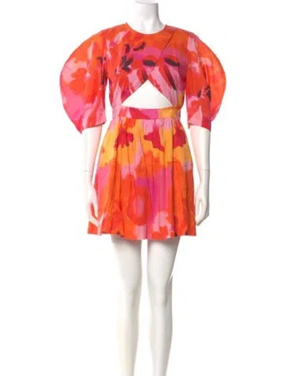 Pre-owned De Loreta Floral Print Mini Dress In Orange