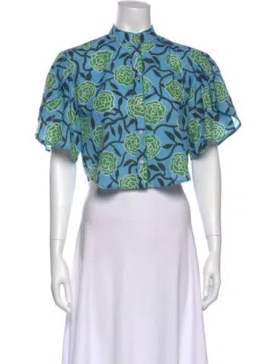 Pre-owned De Loreta Floral Print Mock Neck Crop Top In Multi