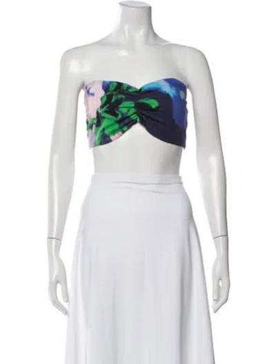 Pre-owned De Loreta Floral Print Strapless Crop Top In Green