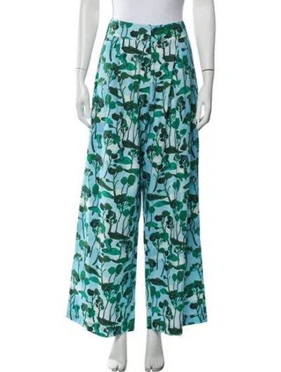 Pre-owned De Loreta Floral Print Wide Leg Pants In Blue/green