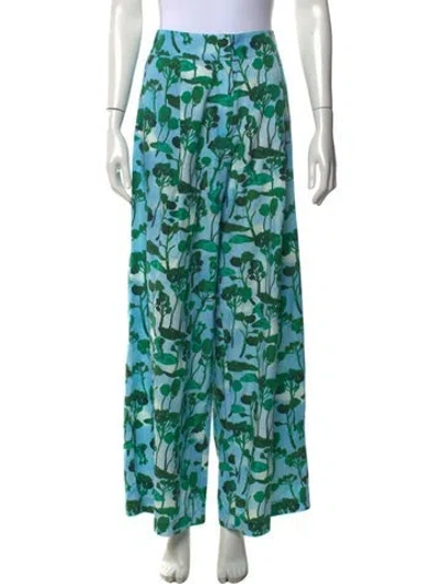 Pre-owned De Loreta Floral Print Wide Leg Pants In Blue/green