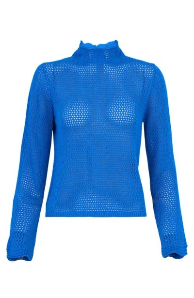 De Loreta Fresia Open Stitch Cotton Blend Sweater In Blue