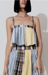 De Loreta Gabriela Spaghetti Strap Pleat Cotton Top In Multi
