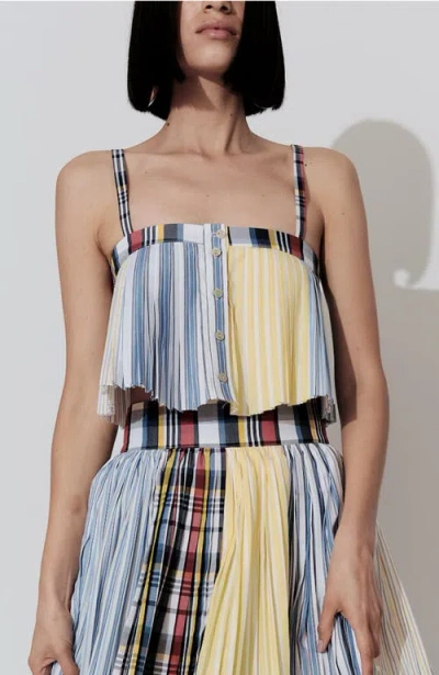 De Loreta Gabriela Spaghetti Strap Pleat Cotton Top In Multi