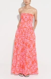 De Loreta Golondrina Strapless Drop Waist Cotton Maxi Dress In Pink
