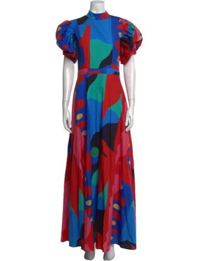 Pre-owned De Loreta Graphic Print Long Dress In Blue/red