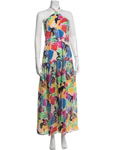 Pre-owned De Loreta Graphic Print Long Dress In Multicolor