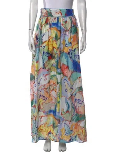 Pre-owned De Loreta Graphic Print Long Skirt W/ Tags In Blue