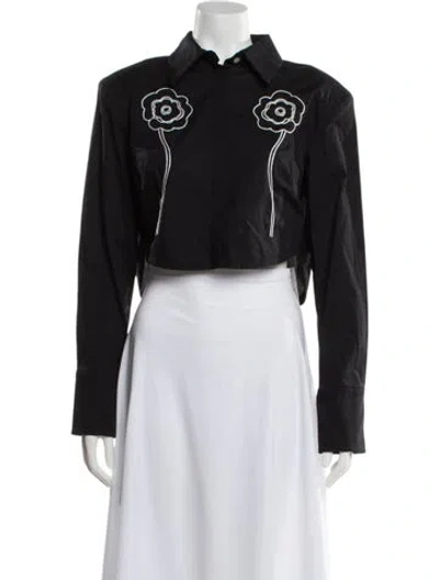 Pre-owned De Loreta Graphic Print Long Sleeve Crop Top In Black