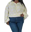 De Loreta Kaia Trigo Amarillo Print Long Sleeve Blouse In White In Multi