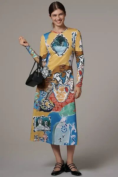 De Loreta Kiara Long-sleeve Midi Dress In Multi