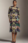 De Loreta Kiara Long-sleeve Printed Dress In Brown