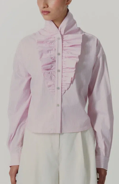 De Loreta Laurel Long Sleeve Button-up Cotton Shirt In Pink