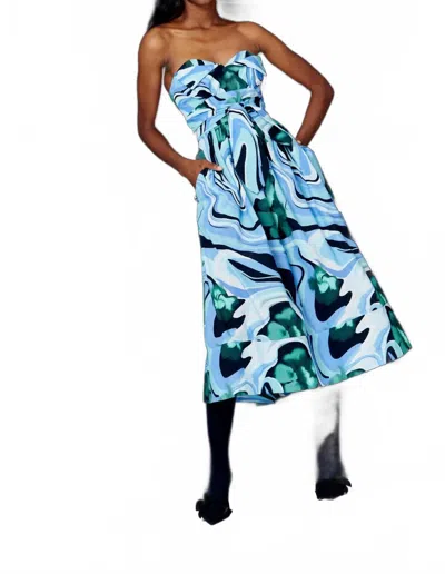 De Loreta Lidia Dress In Marmol Verde Print In Blue