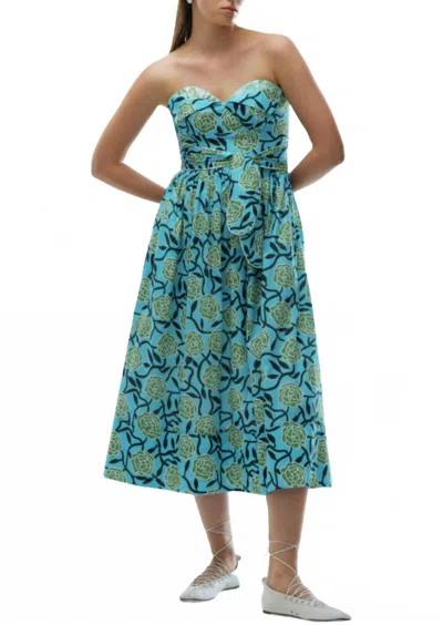 De Loreta Lidia Midi Dress In Amelia/elba In Blue