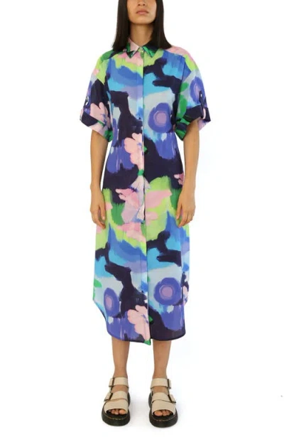 De Loreta Mari Short Sleeve Cotton Midi Shirtdress In Multi