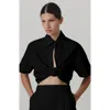 De Loreta Myriam Short Sleeve Knot Front Cotton Top In Black