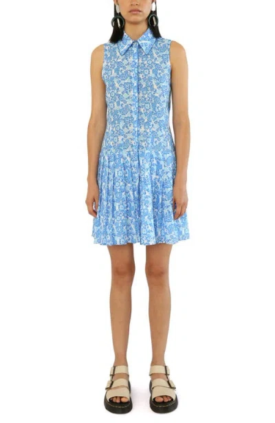 De Loreta Nana Sleeveless Cotton Mini Shirtdress In Blue
