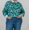 De Loreta Nopal Button Down Long Sleeve Blouse - Plus In Cosecha Print In Multi